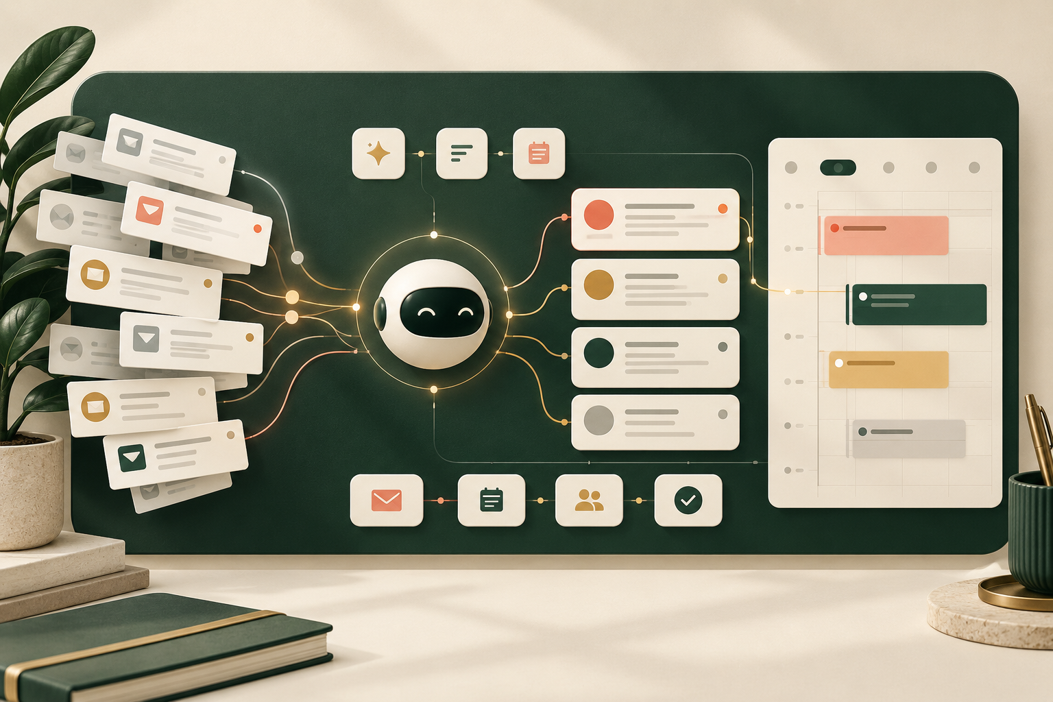 An AI assistant sorting a founder's inbox and coordinating meetings