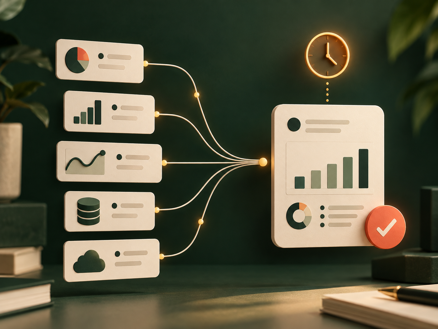 Automated data sources flowing into a completed status report